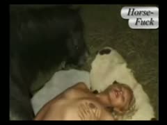 Eager small fresh-faced blond college skank opens her hips for zoophilia sex with horse
